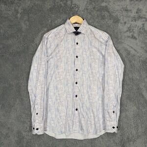 Maceoo Paris Shirt Mens 2/S White Geometric 100% Cotton Italian Fabrics